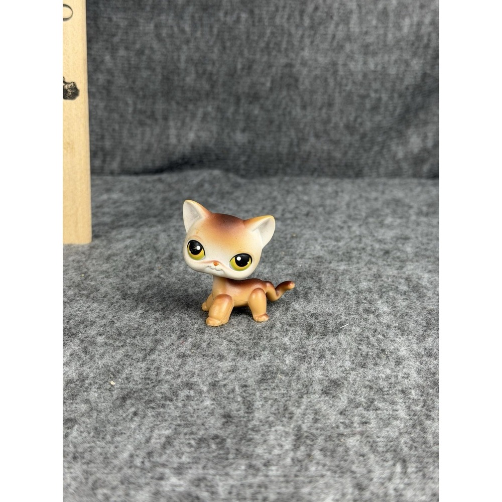 Littlest Pet Shop Cute Brown Cat #19 Figure Hasbro Yellow Eyes 2006 LPS Mini Toy